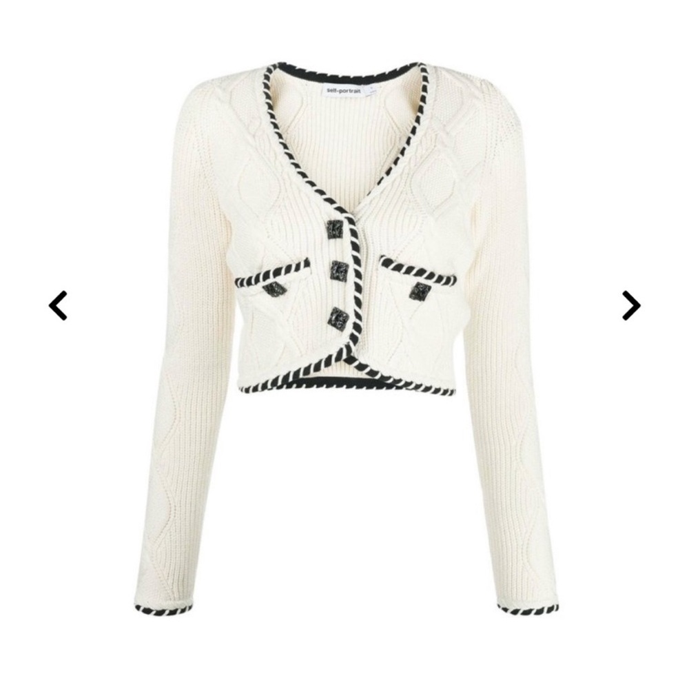 Self-Portrait Ivory Cardigan with Black Accents